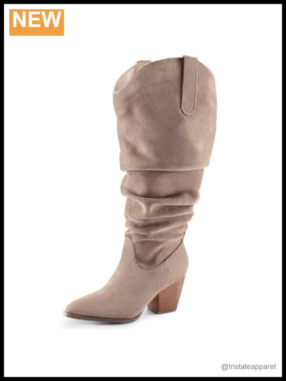 Wide Calf Knee High Cowboy Boots Pointed Toe Chunky Heel Faux Suede